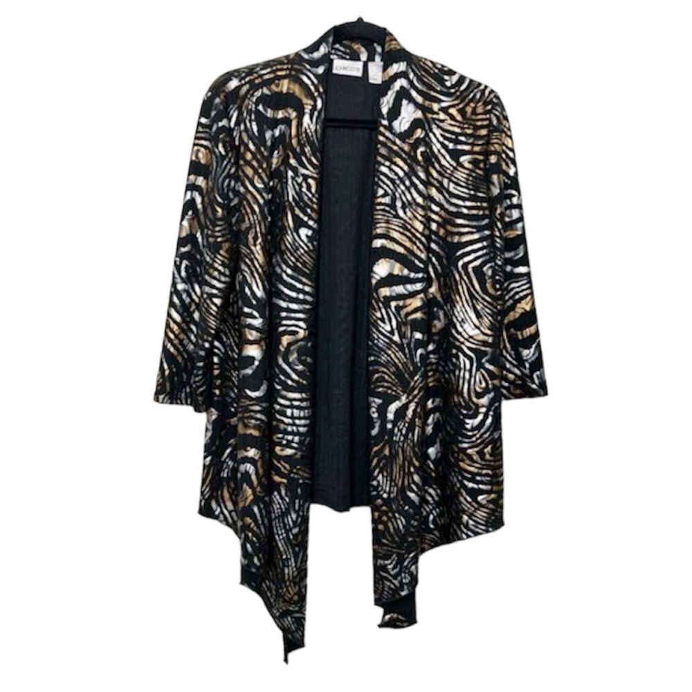 CHICO'S Glam Metallic Gold Silver and Black Open Front Cardigan Layer size 1 - Picture 10 of 10